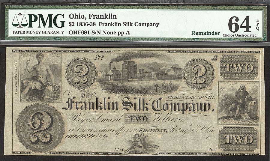 Franklin, Ohio The Franklin Silk Company, $2 Remainder, PMG64-EPQ